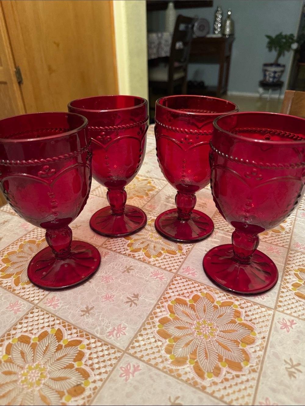 Princess House Ruby Red Goblets - Set of 4 Decorative Wine Glasses